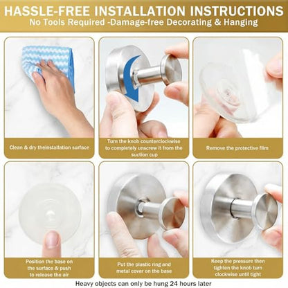 Suction Cup Wreath Hangers for Front Door Glass, Heavy Duty Vacuum Holder with Extended Hook, Washable Reusable Towel Hooks for Bathroom Shower, Silver 2 Pack Stainless Steel - color: Silver