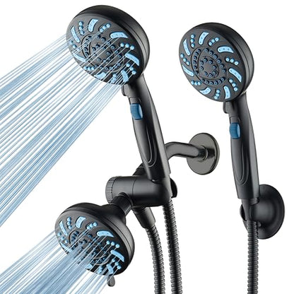 AquaCare 2026 High Pressure Dual Handheld Shower Head Combo w/Pause Switch | Detachable Showerhead Wand, Stay-Clean Jets, Extra-long 6 ft. Stainless Steel Hose, Dual Wall & Overhead Brackets / Black - color: Black
