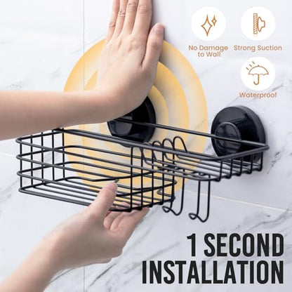 Suction Cup Shower Caddy, Bathroom Shelf With Hook & Soap Holder | Black Shower Caddies, Soap Holder, No Drill Bathroom Caddy, Heavy Duty Shower Organizer, Removable Bathroom Shelf - color: 1 X Black