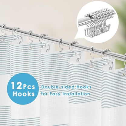 3 in 1 Shower Curtain and Liner,72 x 72 inch, Teal Geometric | Modern Striped Shower Curtain and PEVA Liner Set with 12 Rust-Resistant Metal Hooks, Waterproof Fabric Curtains for Bathroom - color: Teal