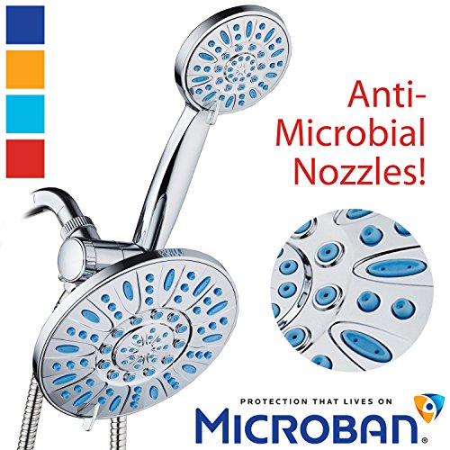 Antimicrobial/Anti-Clog High-Pressure 30-setting Rainfall Shower Combo by AquaDance with Microban Nozzle Protection from Growth of Mold Mildew & Bacteria for Stronger Shower! Wave Blue | Enjoy More Power & Better Shower Hygiene with Lifetime Antimicribial