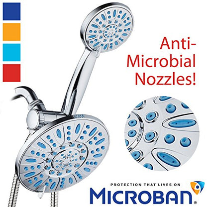 Antimicrobial/Anti-Clog High-Pressure 30-setting Rainfall Shower Combo by AquaDance with Microban Nozzle Protection from Growth of Mold Mildew & Bacteria for Stronger Shower! Wave Blue | Enjoy More Power & Better Shower Hygiene with Lifetime Antimicribial