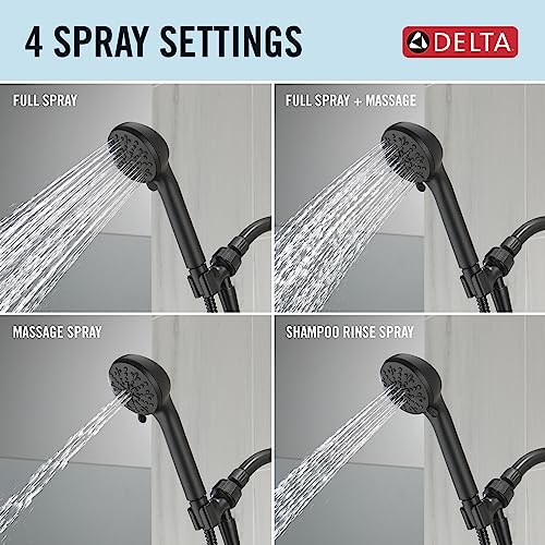 Delta Faucet 4-Setting Handheld Shower Head, Black Shower Head with Hose, Showerheads & Handheld Showers, Handheld Shower Heads, Detachable Shower Head, Hand Shower 1.75 GPM, Matte Black 75413BL - color: Matte Black