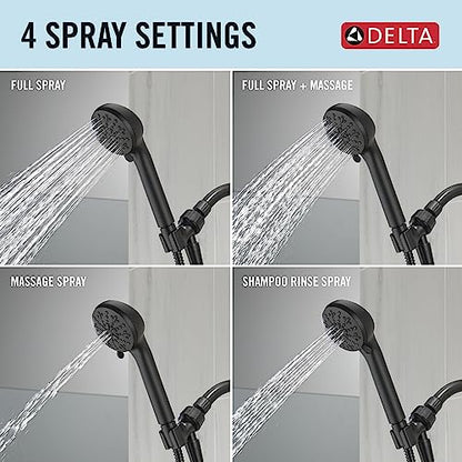 Delta Faucet 4-Setting Handheld Shower Head, Black Shower Head with Hose, Showerheads & Handheld Showers, Handheld Shower Heads, Detachable Shower Head, Hand Shower 1.75 GPM, Matte Black 75413BL - color: Matte Black