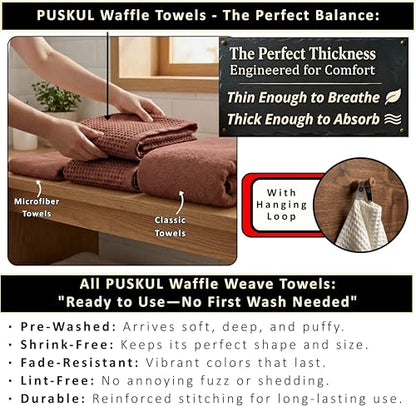 PÜSKÜL 2-Piece Natural 100% Turkish Cotton Waffle Bath Towels Extra-Large | Brick-Red, 32x63" Bath Sheet Towel, Light Soft Absorbent Quick-Dry Lint-Free Premium Honeycomb Weave Oeko-Tex Made in Turkiye - color: Red Brick, size: Bath Towels - Pack of 2