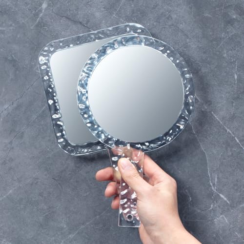 YEAKE Hand Mirror,Double-Sided Handheld 1X/5X Magnifying Mirror with Handle for Makeup, Shaving Mirror with Hole Hanging,Acrylic, 6.1" W x 10" L, Square Shape, Transparent 1 PC - size: 10"L x 6.1"W