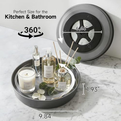 2PCS 9.8" Black Metal Lazy Susan Turntable Organizer | Non-Slip, Easy to Wipe, 360° Rotating Spinning Tray, For Cabinet, Pantry, Table Top, Fridge, Bathroom Vanity, Kitchen Decor