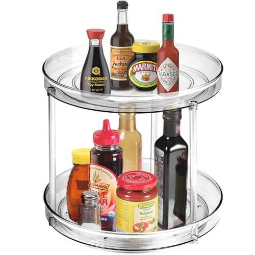 Amolliar 2 Tier 9 Inch Lazy Susan Turntable Organizer for Cabinet,Spice Rack Food Storage Container for Kitchen, Pantry, Fridge, Countertop, Vanity, Bathroom, Spinner Organizer for Spices, Condiments - size: Clear 9" 2 Tier 1 Pack