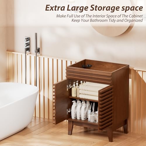 APRILSOUL 24" Bathroom Vanity, Mid-Century Bathroom Vanity Cabinet with 2 Soft Closing Doors, Freestanding Bathroom Cabinet, Particleboard Frame with Wood Grain Laminate, Walnut (Sink Not Included) - color: Walnut, size: 24 Inch