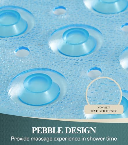 HITSLAM 21x21 Inch Square Shower Mat Non Slip, Anti Slip Bathtub Mat with Strong Suction Cups & Drainage Holes, Machine Washable Bathroom Floor Mat for Inside Shower Stall and Tub, Blue - color: Blue