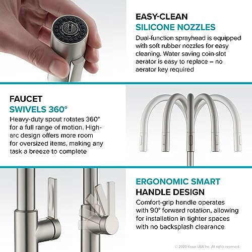 KRAUS Oletto Single Handle Pull Down Kitchen Faucet in Spot Free Stainless Steel, KPF-2820SFS - color: Spot Free Stainless Steel, style: Pull Down Faucet