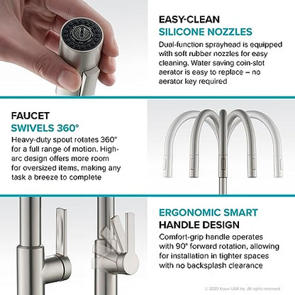 KRAUS Oletto Single Handle Pull Down Kitchen Faucet in Spot Free Stainless Steel, KPF-2820SFS - color: Spot Free Stainless Steel, style: Pull Down Faucet
