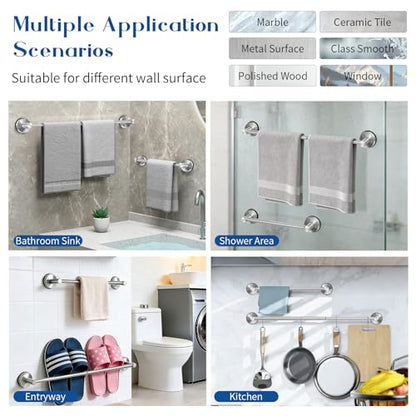 Adjustable Suction Cup Towel Bar for Bathroom Wall, 14.6–24 Inches Brushed Nickel Towel Bar, Stainless Steel Bath Towel Holder, Towel Racks for Bathroom Shower (Brushed Nickel) - color: Brushed Nickel, 1-pack