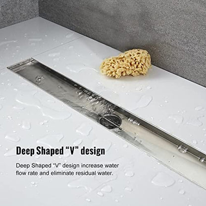 40"Linear Shower Drain Brushed Silver Drain with Tile Insert Grate | AISI 304 Stainless Steel Fast Drainage Rectangle Hidden Shower Trench,Detachable Hair Catcher Easy to install,Leveling Feet - color: Stainless Steel, size: 40 Inch (No Base)
