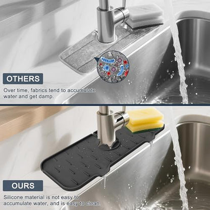Kitchen Faucet Sink Splash Guard - Faucet Guard & Draining Mat Black | Silicone water catcher mat, Sink drain pad behind fauce; Sink rubber mat, Faucet Mat, kitchen bathroom protect around faucet - color: Black