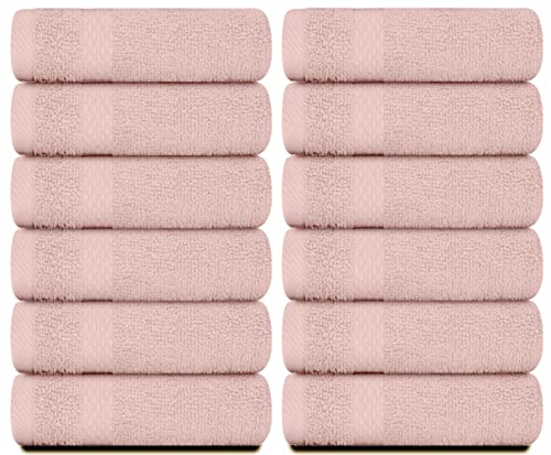 White Classic Luxury Cotton Washcloths 13x13 Inch - 650 GSM Turkish Cotton | Hotel, Spa, Bathroom Face Towel | 12 Pack, Pink - color: 17: Pink