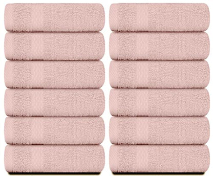 White Classic Luxury Cotton Washcloths 13x13 Inch - 650 GSM Turkish Cotton | Hotel, Spa, Bathroom Face Towel | 12 Pack, Pink - color: 17: Pink