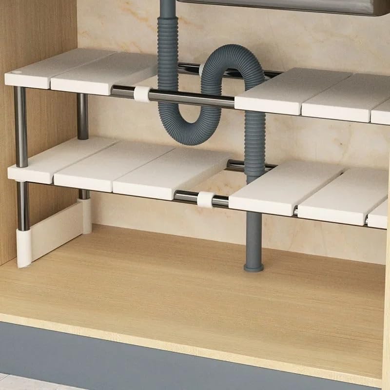 1 Stainless Steel Expandable Kitchen Sink Storage Rack Cabinet Storage Multi-layer Multifunctional Internal Layered Storage Rack(Bilayer 2pcs) - color: Bilayer 2pcs