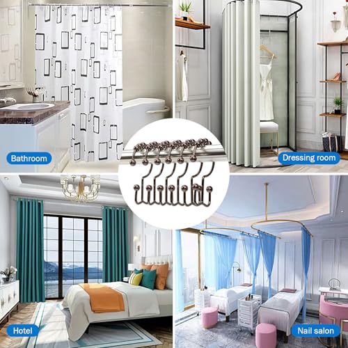 24er Pack Shower Curtain Hooks Rings, Rust Resistant Metal Double Glide Shower Hooks Rings for Bathroom Shower Rods Curtains, Stainless Steel Curtain Hooks (Brown) - color: Brown