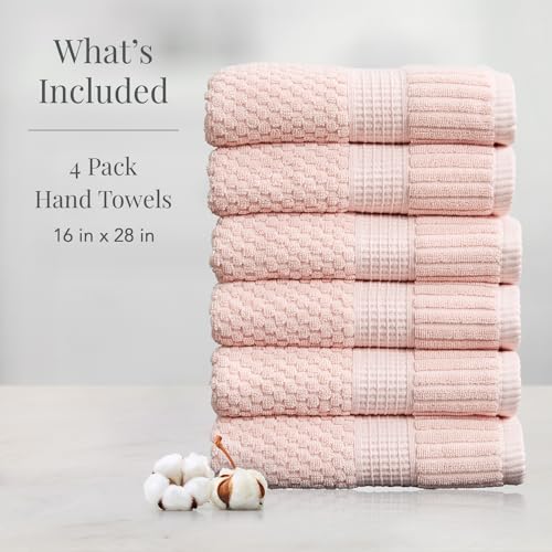 NY Loft 100% Cotton 6-Pack Hand Towel Set | Pink | Oeko-TEX | Quick-Dry | Six 16" x 28" Hand Towels | Super Absorbent | Designer-Styled Texture - color: Light Pink, size: Hand Towel (6 Pack)