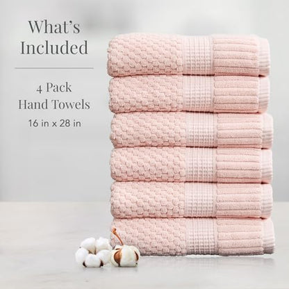 NY Loft 100% Cotton 6-Pack Hand Towel Set | Pink | Oeko-TEX | Quick-Dry | Six 16" x 28" Hand Towels | Super Absorbent | Designer-Styled Texture - color: Light Pink, size: Hand Towel (6 Pack)