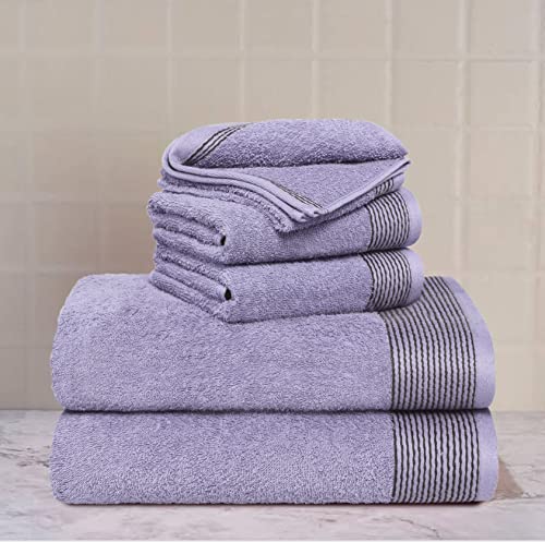 100% Cotton Ultra Soft 6 Pack Towel Set, Contains 2 Bath Towels 28x55 inchs, 2 Hand Towels 16x24 inchs & 2 Washcloths 12x12 inchs, Compact Lightweight & Highly Absorbant - Purple - color: Purple, size: 6 Pack Towel Set