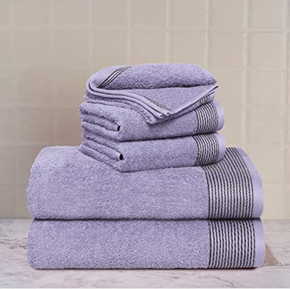100% Cotton Ultra Soft 6 Pack Towel Set, Contains 2 Bath Towels 28x55 inchs, 2 Hand Towels 16x24 inchs & 2 Washcloths 12x12 inchs, Compact Lightweight & Highly Absorbant - Purple - color: Purple, size: 6 Pack Towel Set