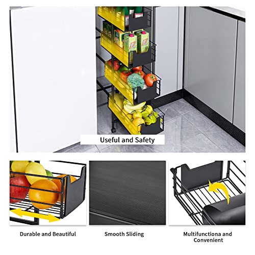 WHIFEA 5 Tier Slim Rolling Cart with Pull-Out Drawers, Multi-Layer Narrow Storage Shelf Organizer on Wheels, Metal Wire Baskets for Fruit, Dishes, Freestanding Unit for Kitchen, Bathroom, Home Office