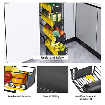 WHIFEA 5 Tier Slim Rolling Cart with Pull-Out Drawers, Multi-Layer Narrow Storage Shelf Organizer on Wheels, Metal Wire Baskets for Fruit, Dishes, Freestanding Unit for Kitchen, Bathroom, Home Office