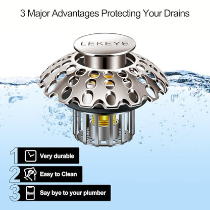 LEKEYE Tub Stopper | Shower Drain Hair Catcher | Bathroom Bathtub Plug | Pop Up Bathtub Drain Stopper for 1-1/2" to 1-3/4" Bath Drain Hole - Brushed Nickel - style: 2076