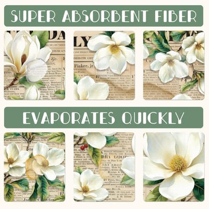 1Pc White Magnolia Dish Drying Mat 23.6 X 17.7 Inch/60 X 45 Cm Vintage Floral Dishes Drainer Mat Magnolia Absorbent Draining Pad Heat Resistant Coffee Bar Counter Mat With Hanging Loop - style: Vintage magnolia