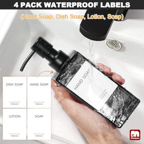 GMISUN Black Glass Soap Dispenser, Hand Soap Dispenser with Stainless Steel Pump for Bathroom, 12 fl oz/350ml Refillable Dish Dispensers for Kitchen, Modern Liquid Lotion Bottles for Countertop - color: Clear Black Bottle + Black Pump