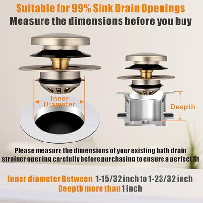 Tub Drain, 2 in 1 Pop-up Bathtub Plug with Hair Catcher | Easy Installation Bath Drain Stopper with Strainer, Brushed Nickel - color: Brushed Nickel