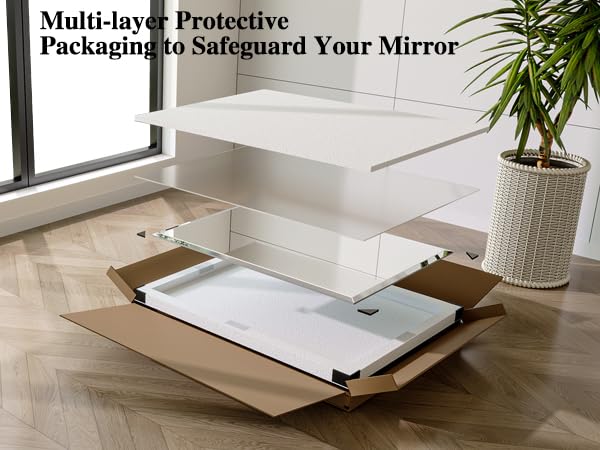 Frameless Bathroom Mirror, 48" x 36" Beveled Wall Mirror | 5mm HD glass, 20mm beveled edge, frameless, anti-rust, shatterproof, french cleat, horizontally or vertically - size: 48"L x 36"W