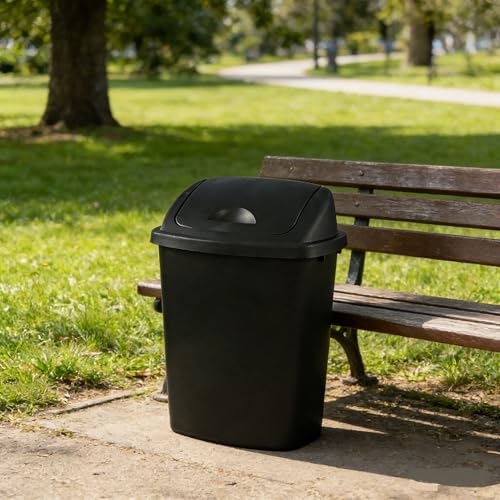 Pack of 4 Plastic Trash Can Wastebasket, 7 Gallon | Black, Commercial Office and Bathroom Use, Durable Easy-Clean Bin, Space-Saving Shape - size: 7 Gallon