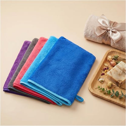5 Pack Microfiber Washcloth, 6"x8" Fast Drying Bath Mitts Face Towels, Super Absorbent Soft Towel Body Facial Cloths Small Wash Mitt for Travel Showering Washing Face (Pink Purple Blue Blue Gray)