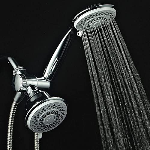 Hotel Spa AquaStorm 30-Setting 3-Way High Pressure Luxury Shower Head Combo | Use Dual 6-mode Overhead & Handheld Heads separately or together! SpiralFlow Design with Water-saving Economy mode / Chrome - color: Chrome & Gray - Economy Mode