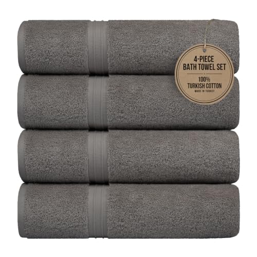 Cozy Bathroom Towels Set of 4 - Soft & Absorbent - Large (28" x 56")%100 Cotton, Luxury - Versatile, Perfect as, Shower Towels, Hotel Towel - Gray - color: Gray