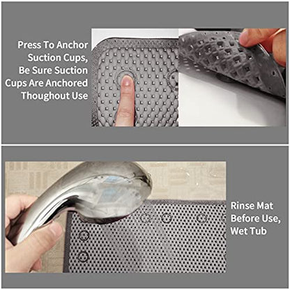 Shower and Bath Mat,Non-Slip Machine Washable and Extra Large Bathtub Mats with Drain Holes and Suction Cups Soft Foam Tub Mats-36” X 17”,Grey - color: Grey