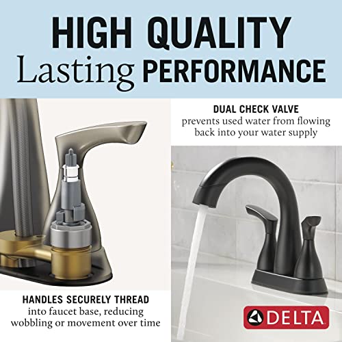 Delta Broadmoor Centerset Matte Black Bathroom Faucet with Sprayer, 4 Inch 3 Hole Bathroom Sink Faucet with Pull Out Sprayer, Push-Pop Drain, Matte Black 25765LF-BLPD - color: Matte Black