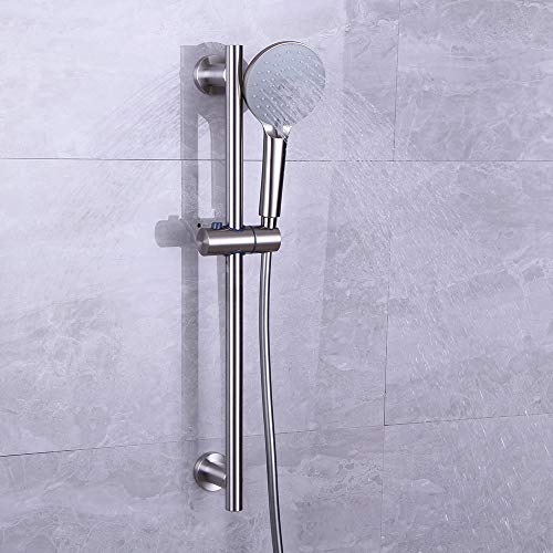 Shower Slide Bar with three Function Massaging Hand Shower Head Adjustable SUS 304 Stainless Steel Brushed D500011BN - color: Brushed Nickel