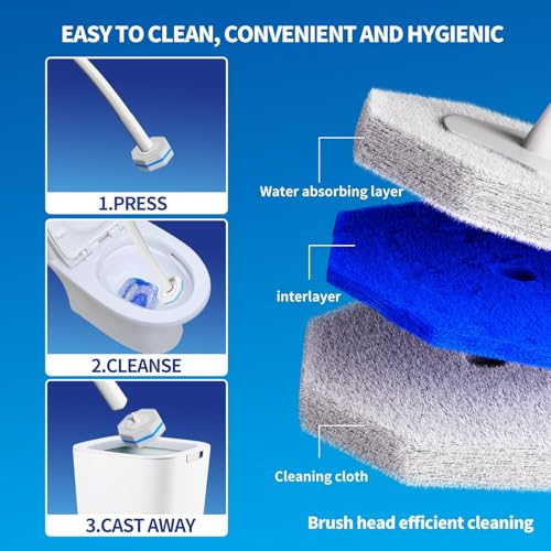 Disposable Toilet Brush Cleaning System with 50pcs Refills Pads Replacement Heads, Toilet Cleaning Stick, Wall Mounted Wand Kit Bathroom Maintenance, Toilet Bowl Cleaner Brush Holder and Set - style: Toilet brush + 50 refills