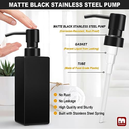 GMISUN Black Soap Dispenser, Hand Soap Dispenser Bathroom, 12oz Glass Soap Dispenser with Stainless Steel Pump, Liquid Dish Soap Dispenser for Kitchen, Modern Bathroom/Kitchen Soap Dispenser Set - color: Black Bottle + Black Pump