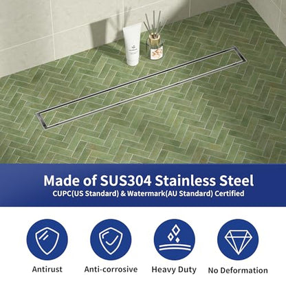Linear Shower Drain, 304 Stainless Steel Floor Drain 24" | with Tiled Insert Grate & Hair Strainer, Bathroom 2-in-1 Tiled in Drain, CUPC Certified - color: Brushed, size: 24''