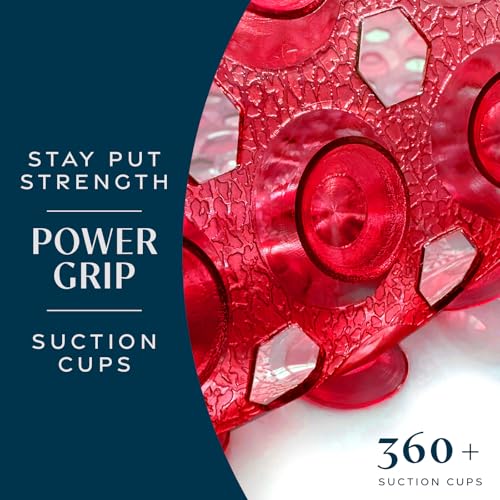 SlipX Solutions 39"x16" Power Grip Non Slip Bathtub Shower Mat, Red | Stronger Wet Surface Protection, Soft Under Foot, 265+ Suction Cups, Large Drainage Holes - color: Clear Red
