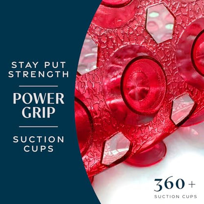 SlipX Solutions 39"x16" Power Grip Non Slip Bathtub Shower Mat, Red | Stronger Wet Surface Protection, Soft Under Foot, 265+ Suction Cups, Large Drainage Holes - color: Clear Red