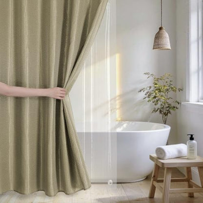 QiyI 3 in 1 Waffle Shower Curtain Set with Liner, Beige, 72 x 72 | Shower Curtain and Liner Set with Hooks, Waterproof Bathroom Curtain with PEVA Liner & 12 Double Sided Clear Plastic Rings - color: Beige, size: 72"W x 72"L (Pack of 1)