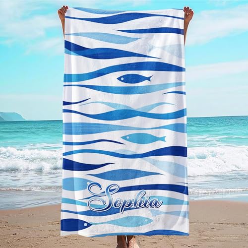JML Custom Beach Towel with Name, Personalized Microfiber Beach Towel with Name, Large, Soft, Quick Dry & Absorbent for Swim, Pool,Adult,Summer Holiday,Vacation,Travel,Gift for Anniversary, Birthday - color: Blue Waves-1, size: 30 in x 60 in