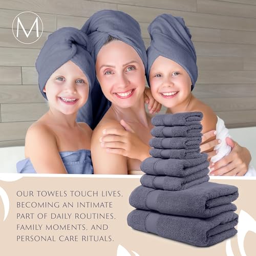 MAURA Indigo Blue Bath Towel Set of 8 for Bathroom. Turkish Cotton Luxury Bath Towels. Extra Large, Thick, Plush & Soft. Hotel & Spa Quality - Denim Blue - color: Denim Blue, size: 8-Piece Set (2 Bath, 2 Hand, 4 Washcloth)