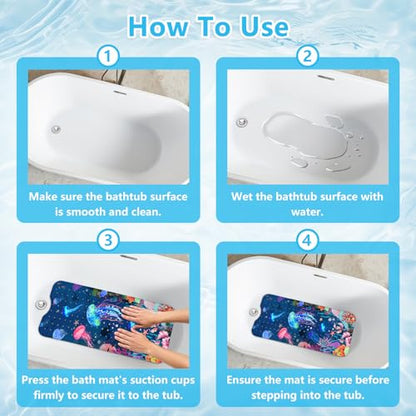 Baby Bath Mat for Tub Non Slip – 40"x16" Extra Long Cartoon Bathtub Mats for Kids Non Slip Shower Mat, Machine Washable, Sea Tub Mats with Suction Cups and Drain Holes for Toddler & Kids (Jellyfish) - color: Sea1